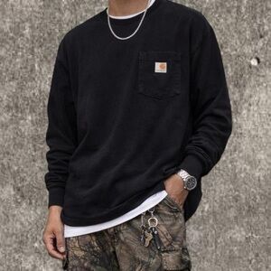 Carhartt Men's XL Black Loose Fit Heavyweight Long-Sleeve Pocket T-Shirt